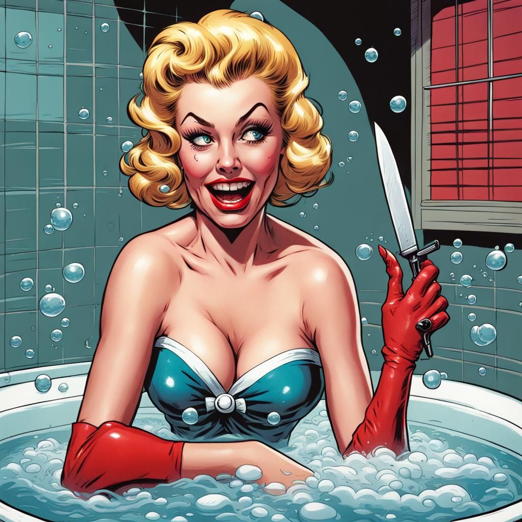1950s Pinup: Evil Cheerleader's Bubble Bath
