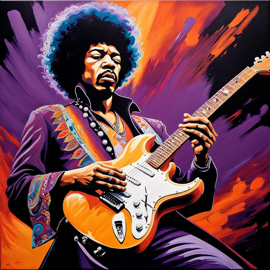 Psychedelic Acrylic Painting of Jimi Hendrix