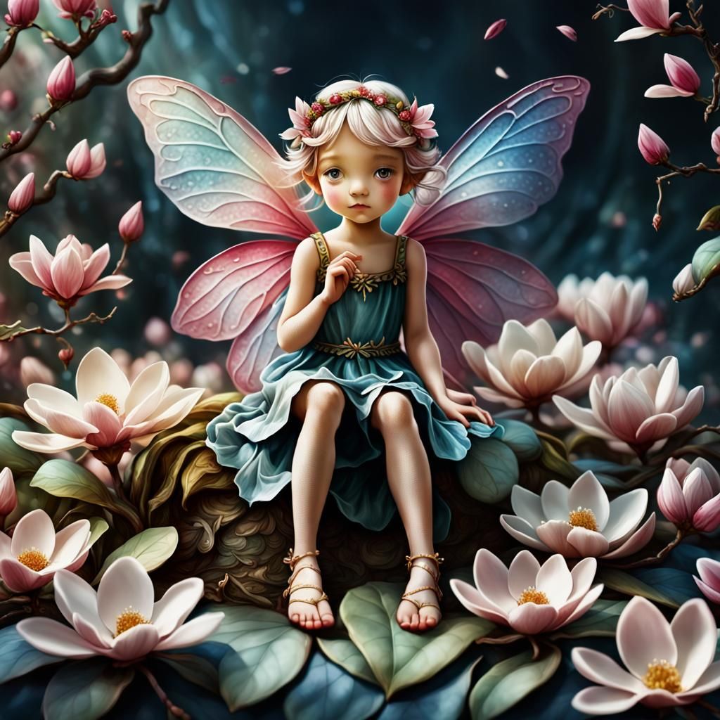 Delicate Flower Fairy on Magnolia Petal Bed