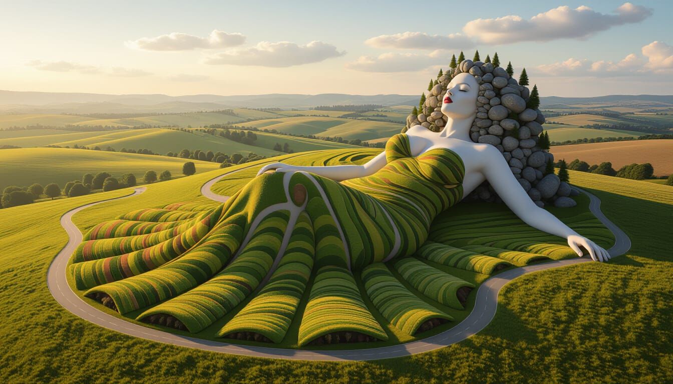 Surreal Landscape with Giant Albino Woman