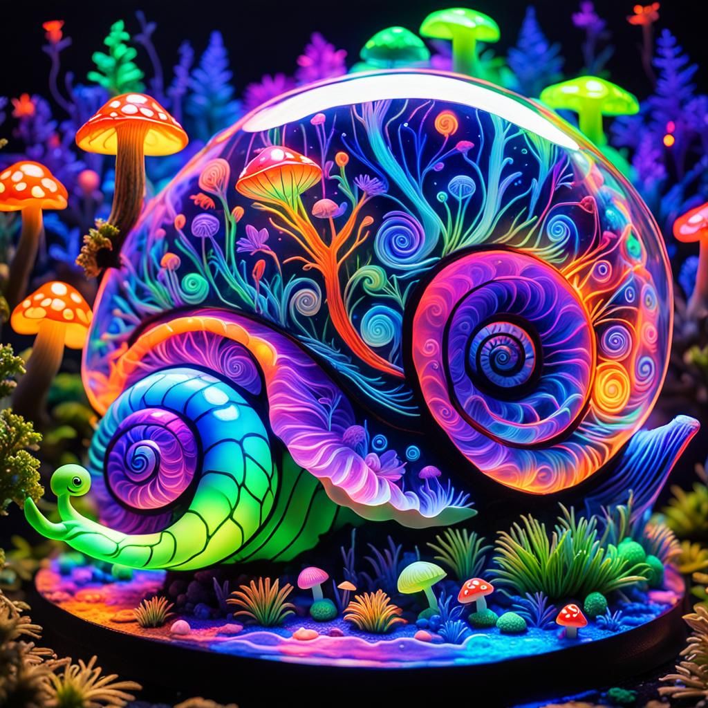 Fluorescent Snail with Miniature World, Psychedelic Digital ...