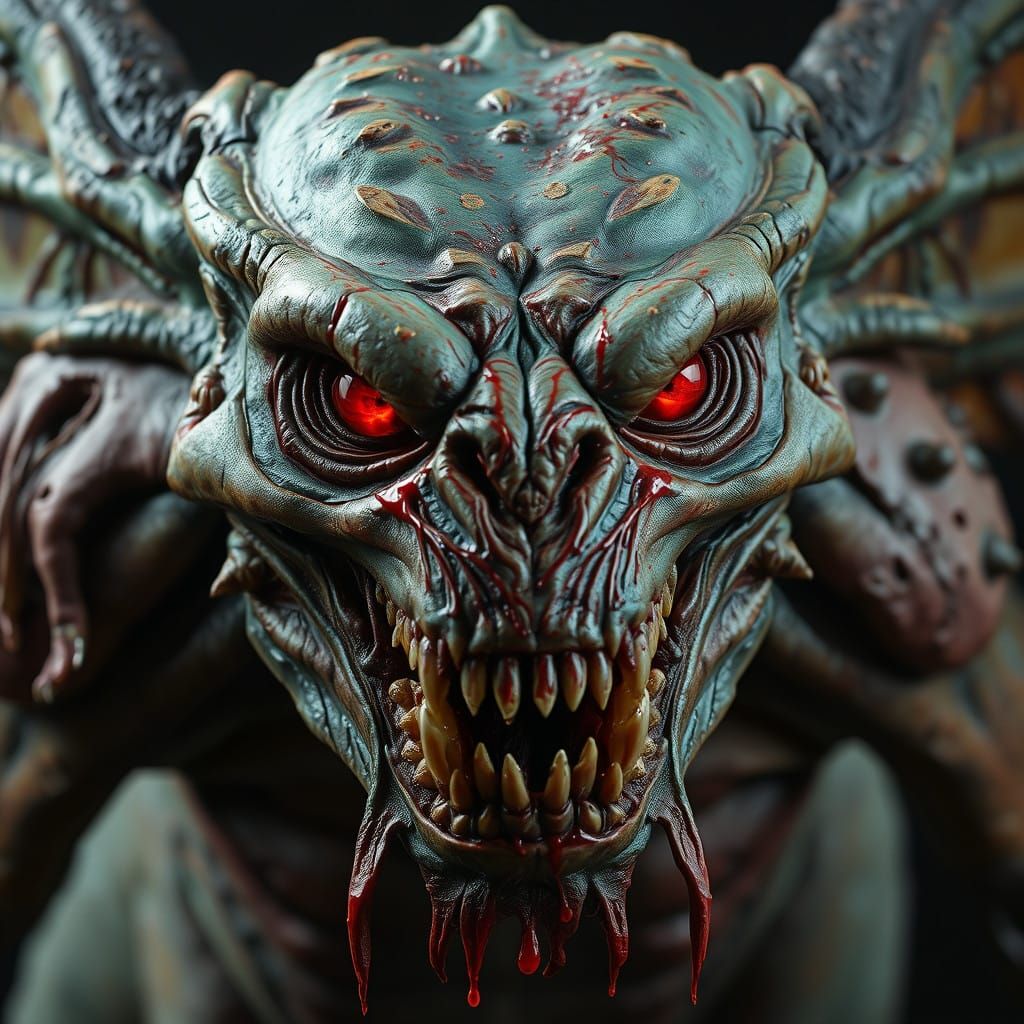Heavily Scarred, Grotesque Creature in Hyperrealistic Detail