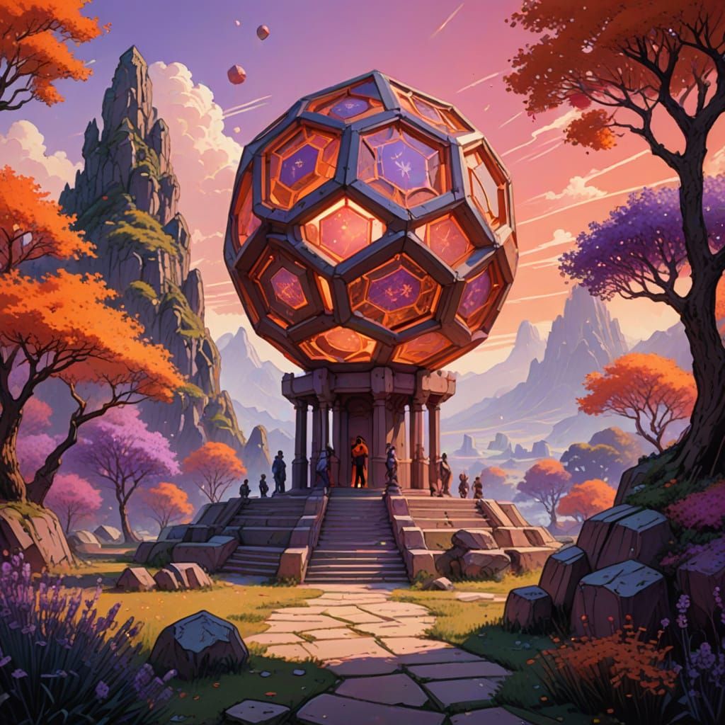 Dodecahedron Monument Concept Art in Vibrant Style