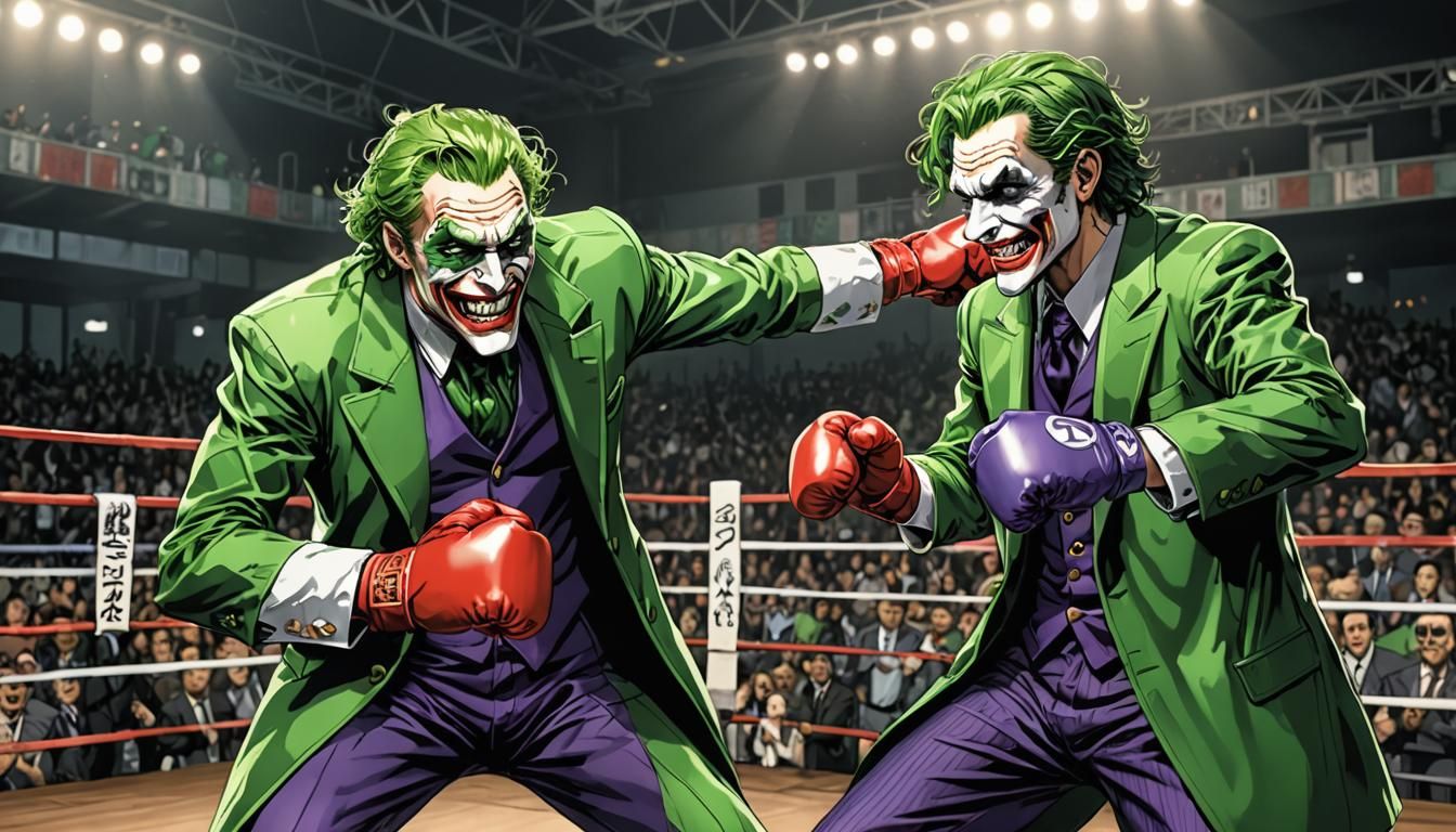 Riddler and Joker Boxing in Anime Style