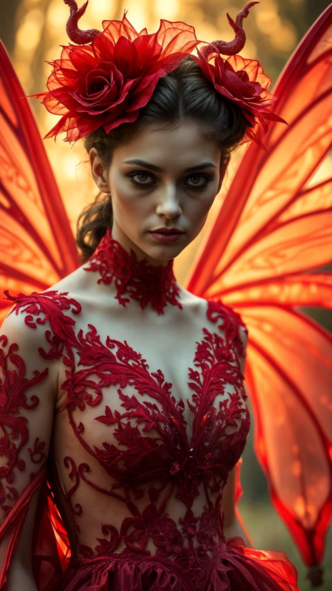 Dreamlike Italian Creature with Red Eyes and Wings