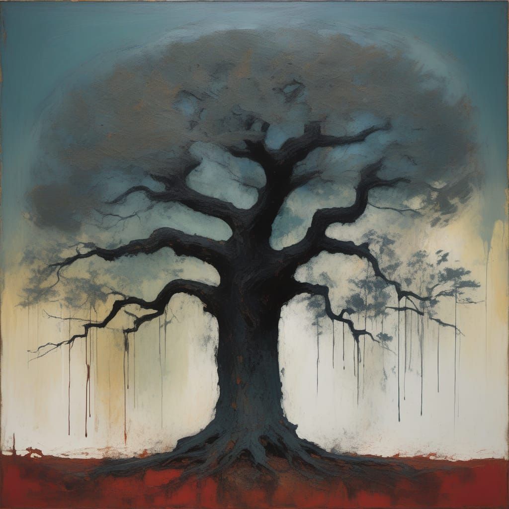 Ancient Tree Portrait in Abstract Expressionist Style