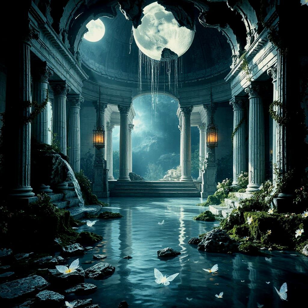 Moonlit Temple Sanctuary in a Forgotten World