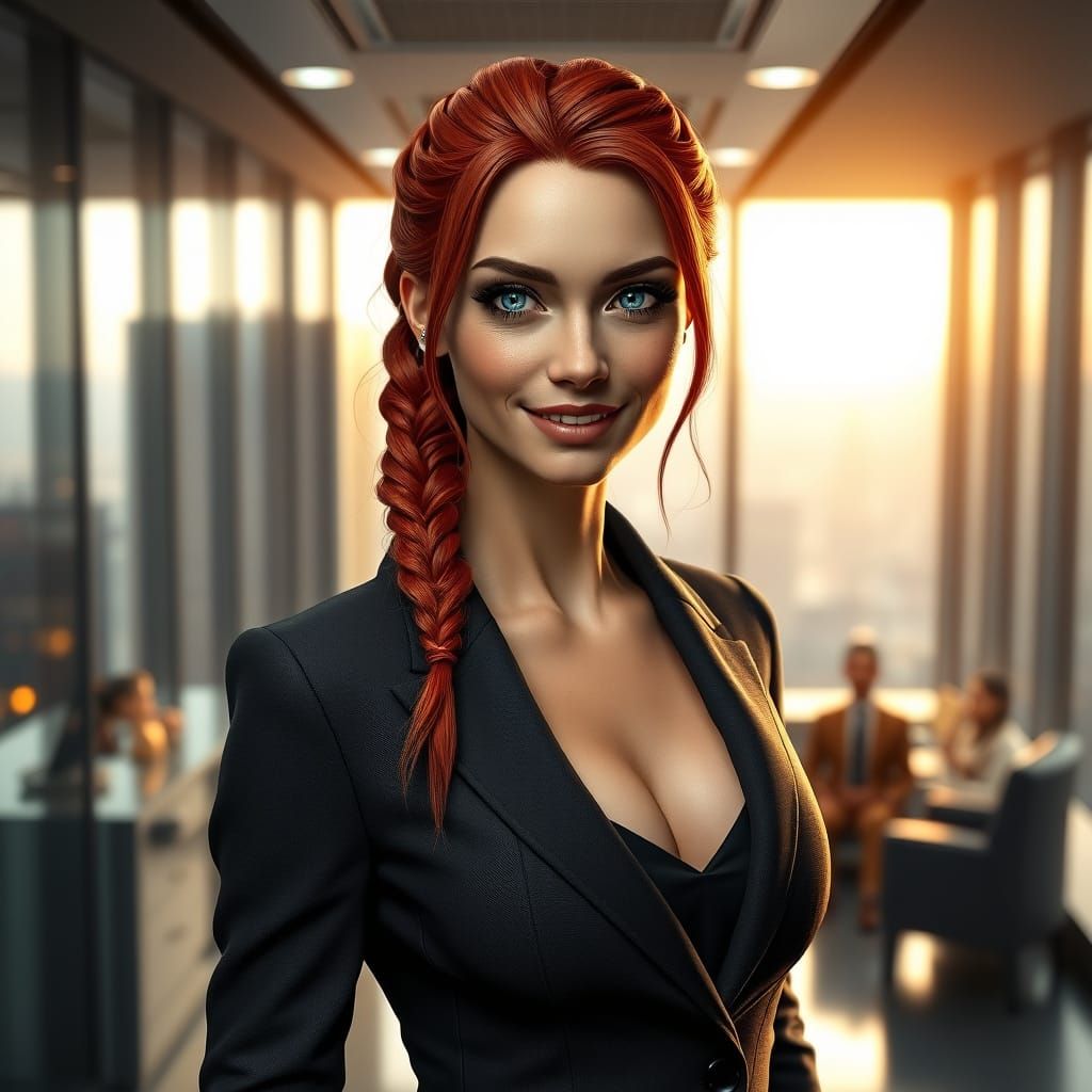 Powerful Woman in Corporate Office: 3D Cinematic Style