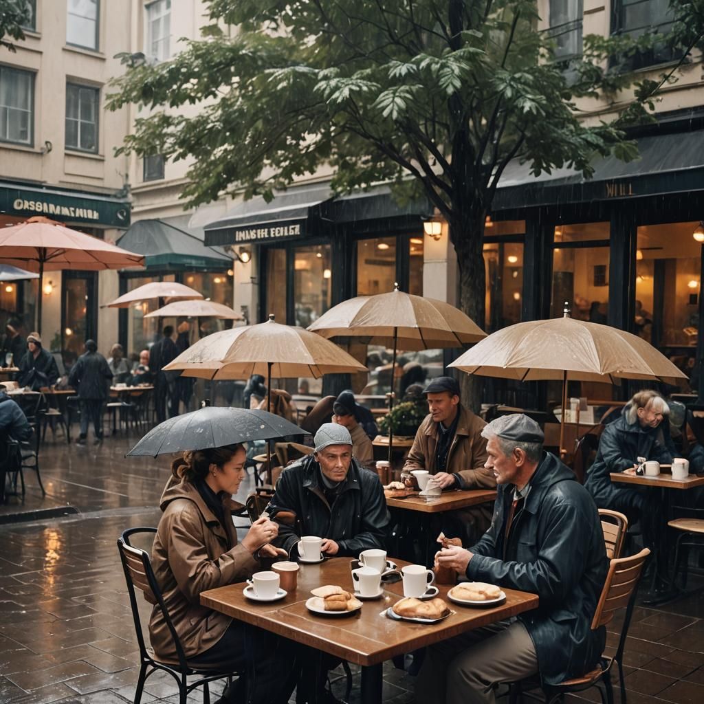 Rainy Day at the Cafe: A Cinematic Still