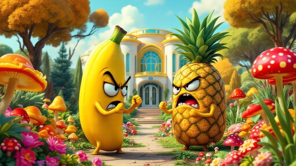 Vibrant Vegetable Garden Duel in Art Deco Style