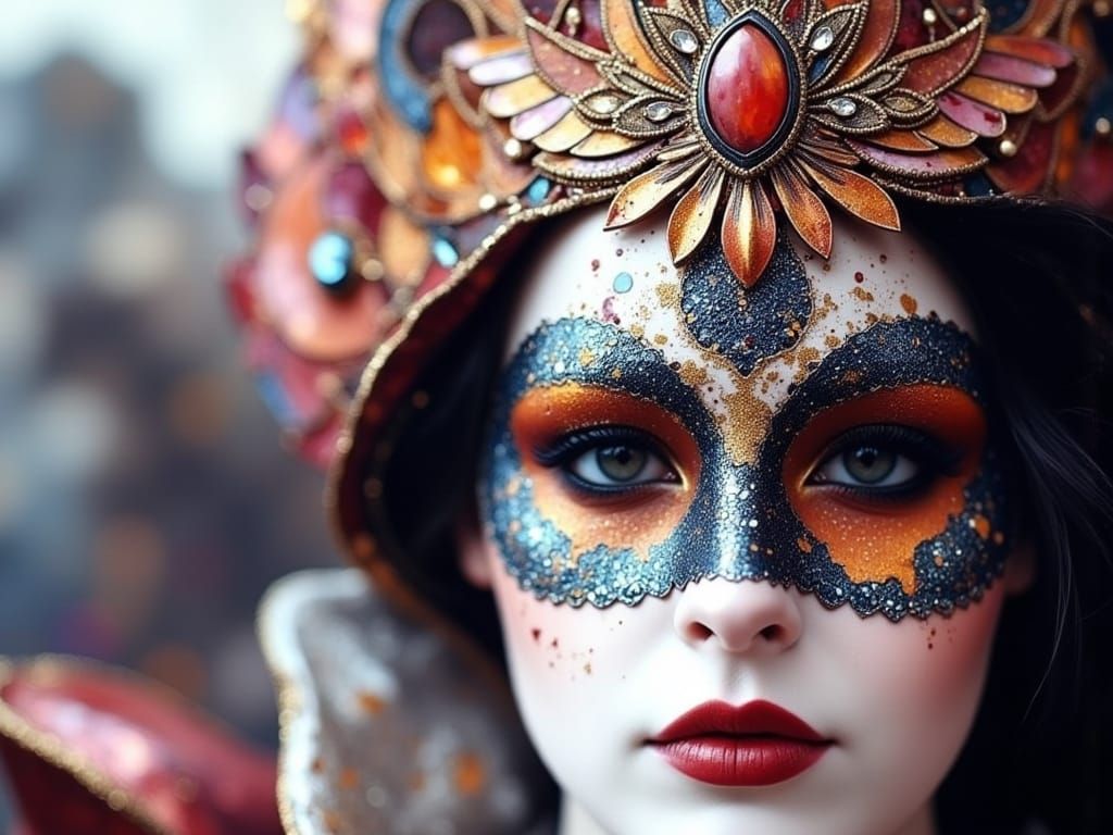 Ethereal Portrait of The Queen of Hearts in a Jeweled Mask