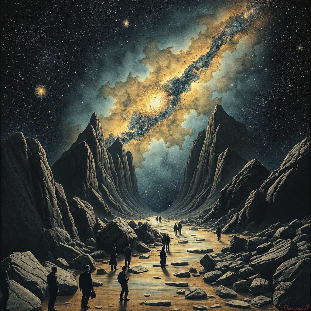 Edge of Universe: Detailed Watercolor and Ink Etching