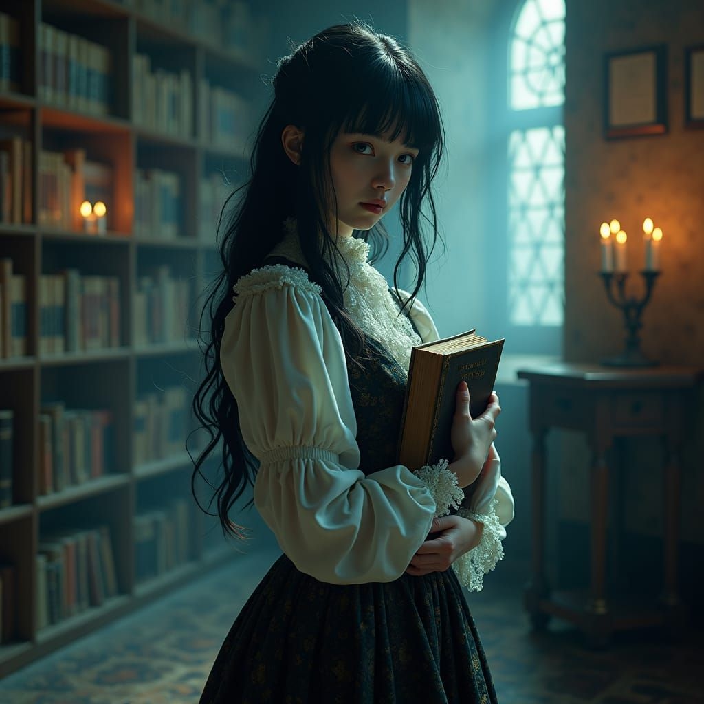 Ethereal Ghost Librarian in Cursed Library