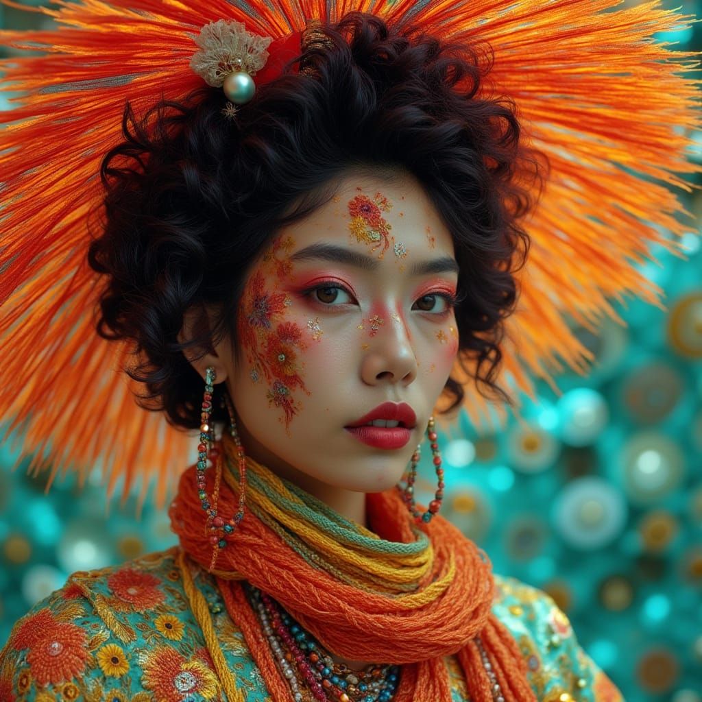 Geisha Punk Fusion in Vibrant Colors