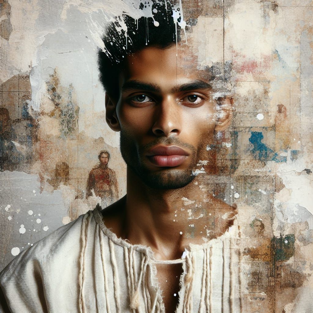 Mixed Media Portrait with Vintage Wallpaper