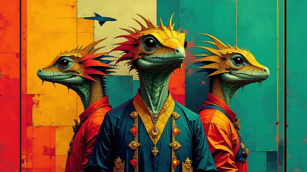 Lizard People of Alpha-Draconis in Dark Fantasy Style