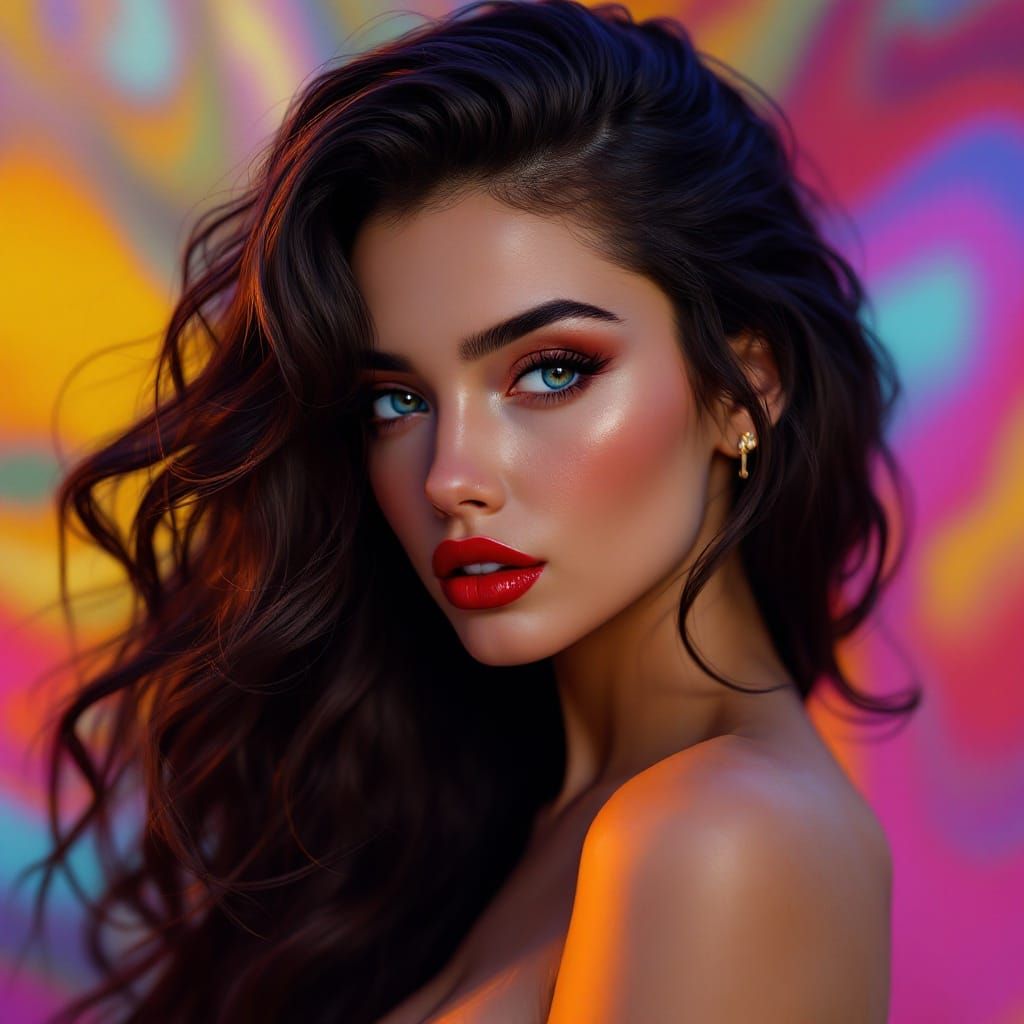 Sultry Brunette Goddess Radiates Hyperrealistic Elegance