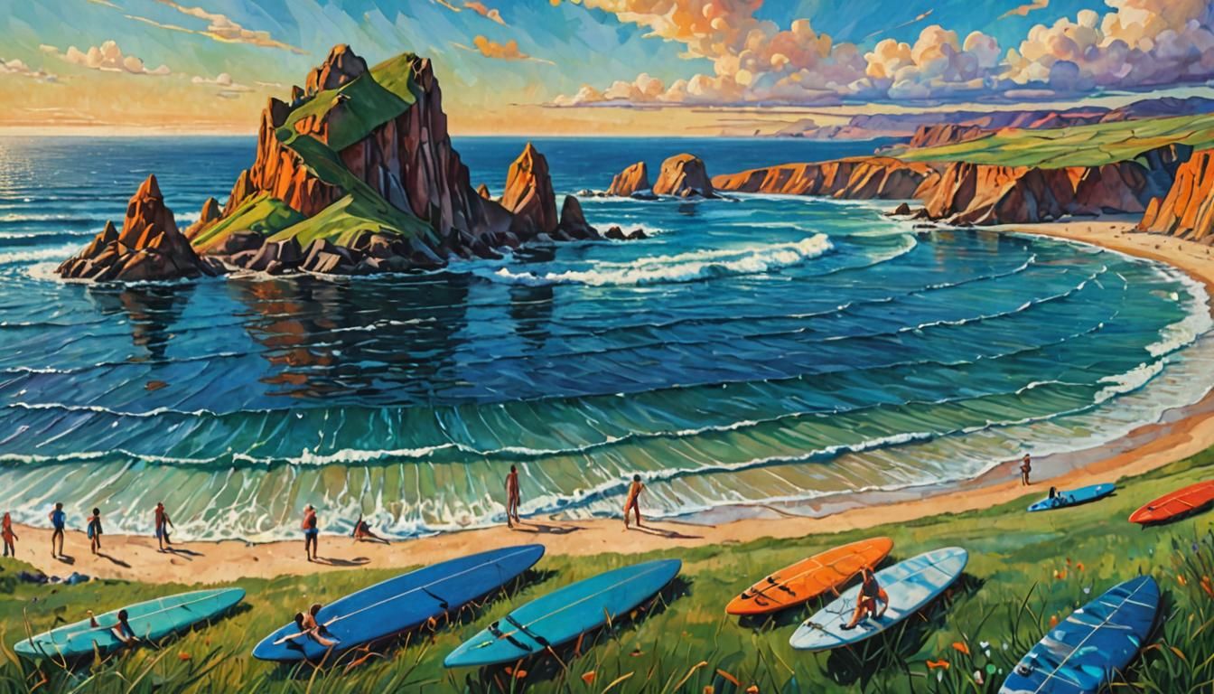 Surreal Coastline: A Dreamlike Oil Painting
