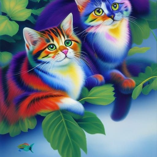 Rainbow Cats Offer Help: Detailed Digital Art