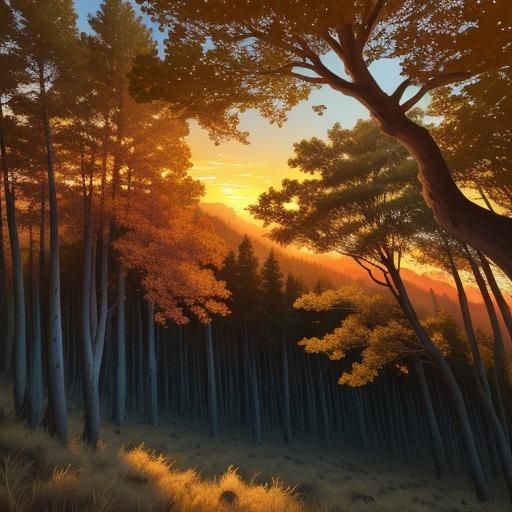 Breathtaking Forest Landscape Painting at Sunset