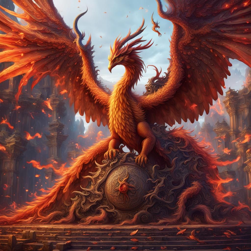 Epic Phoenix vs Dragon Battle in Fantasy Art Style