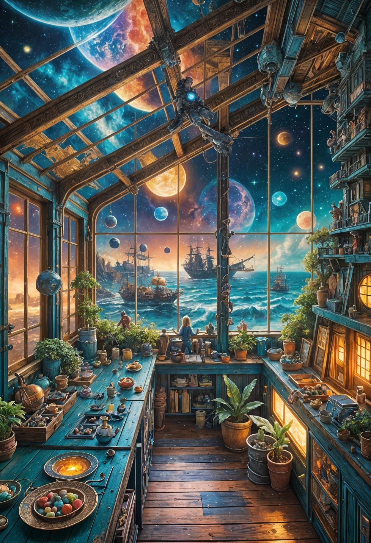 Radiant Spacecore Ocean Under Starry Sky