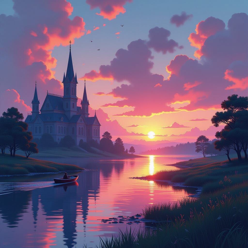 Vibrant Fantasy Scene in Digital Art Style