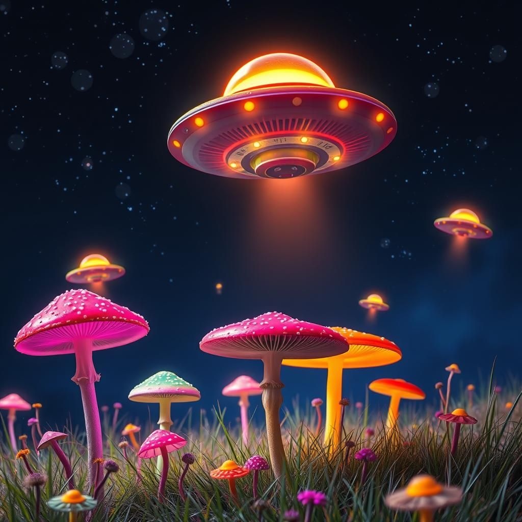 Psychedelic Mushrooms Transform into Flying Saucers