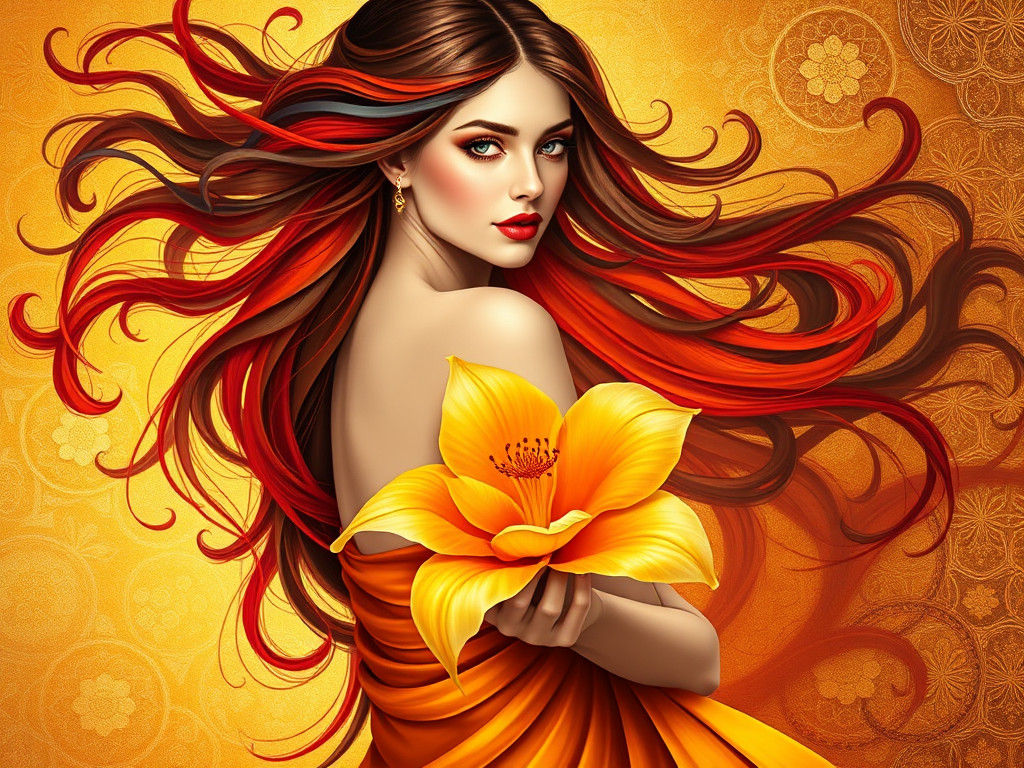 Elegant Woman with Flower in Art Nouveau Style