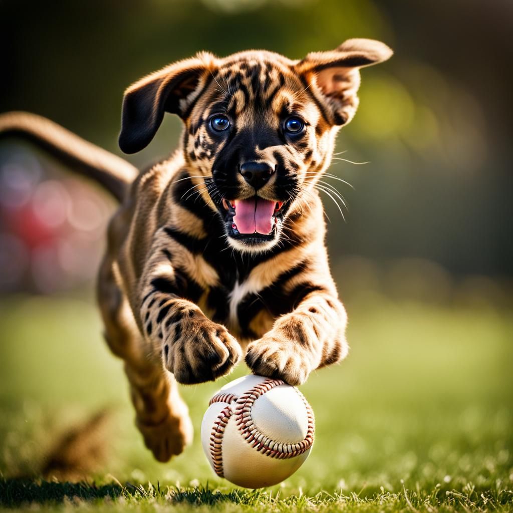 Louisiana Cur Puppy Plays Ball: 8K Macro Photo