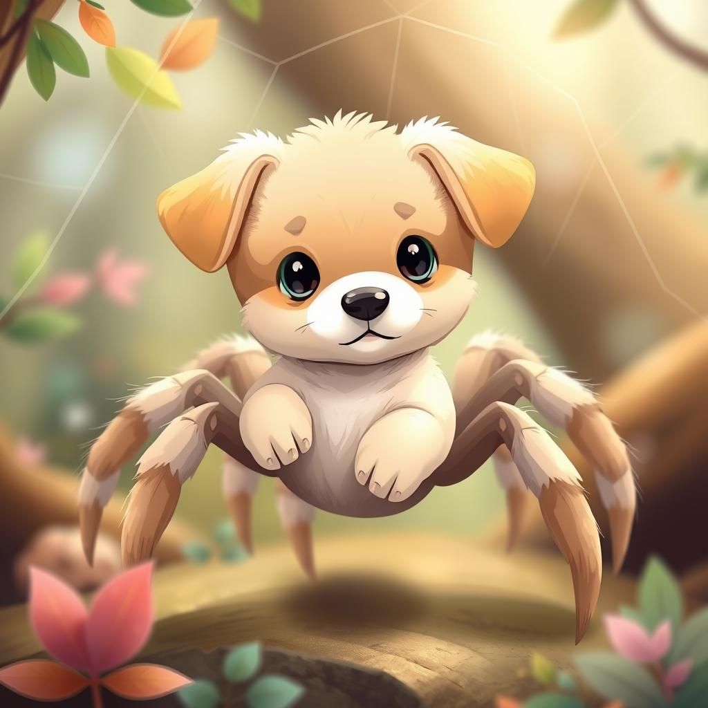 Chibi Spider Puppy Hybrid in Misty Forest