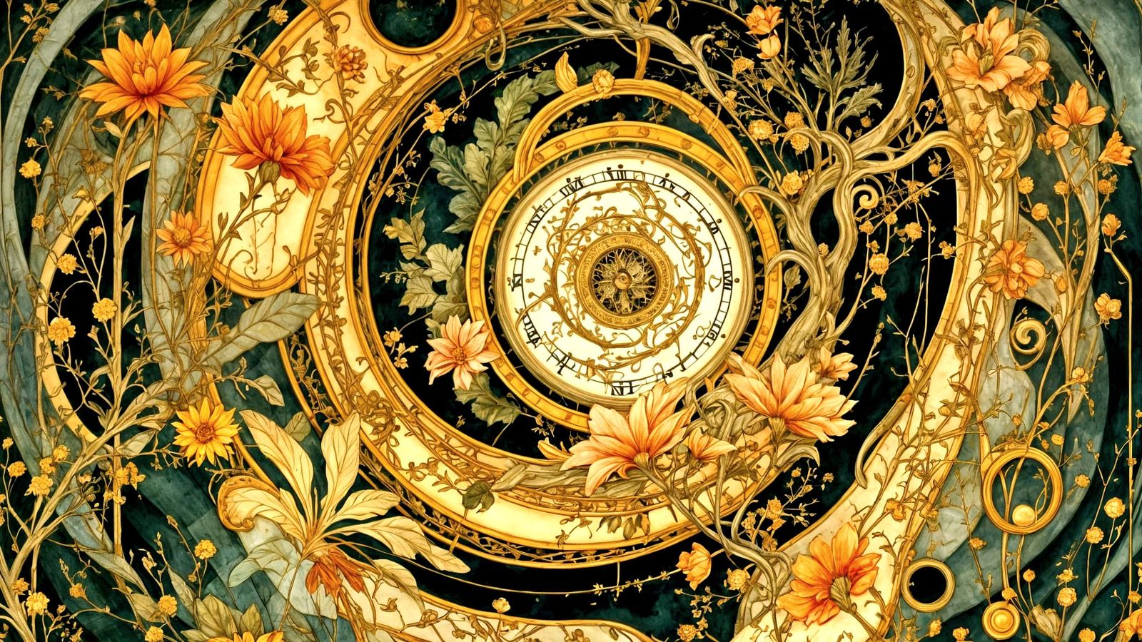 Enchanting Art Nouveau Clock with Fantasy Language