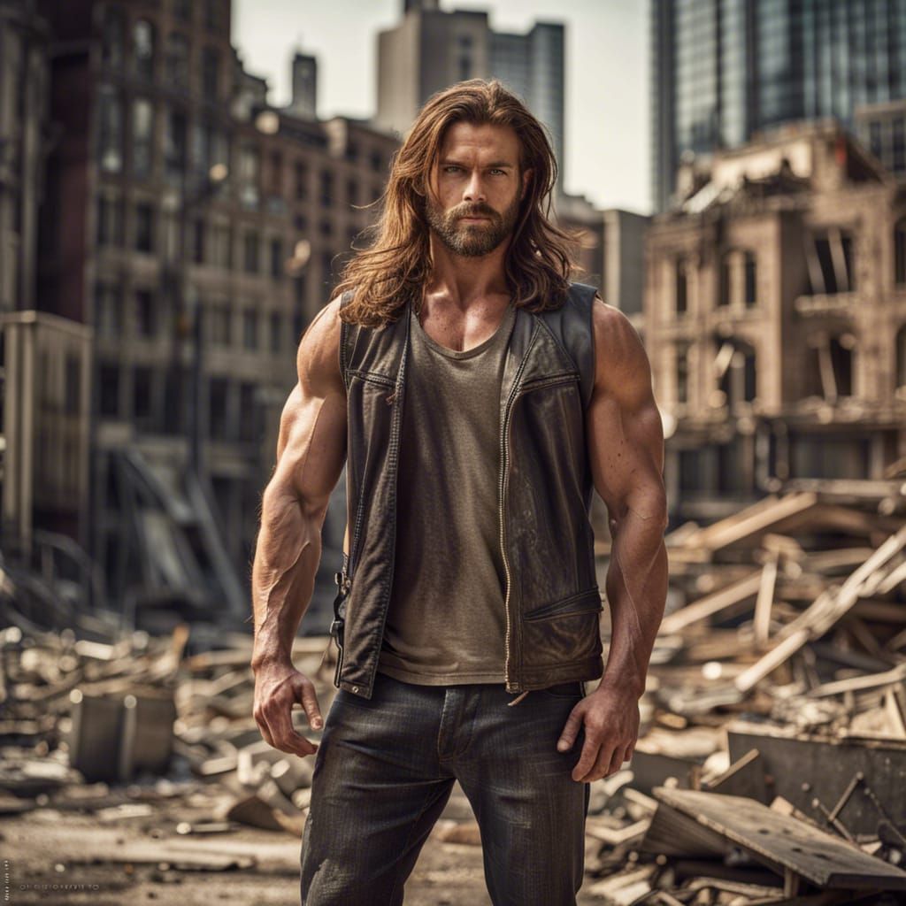 Auburn-Haired Man in Post-Apocalyptic Ruins