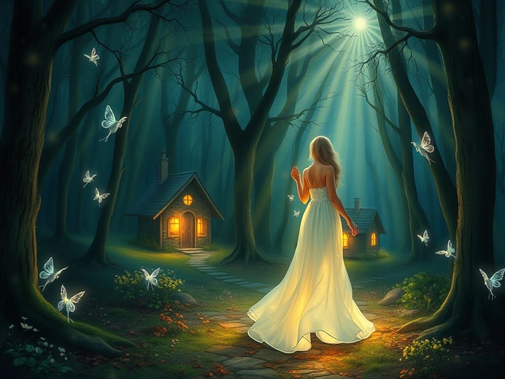 Enchanted Forest: Woman with Magical Lantern