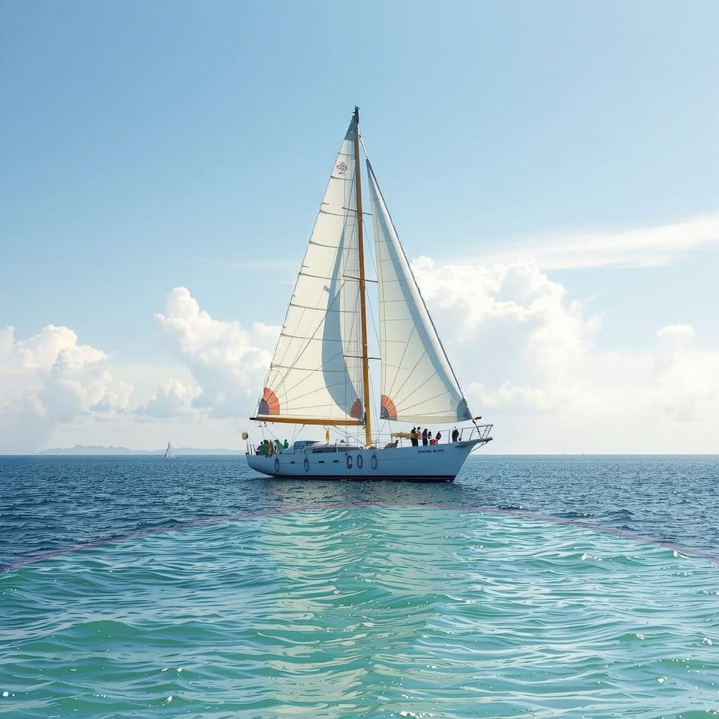 Majestic Rainbow Sailboat Dominates the Ocean