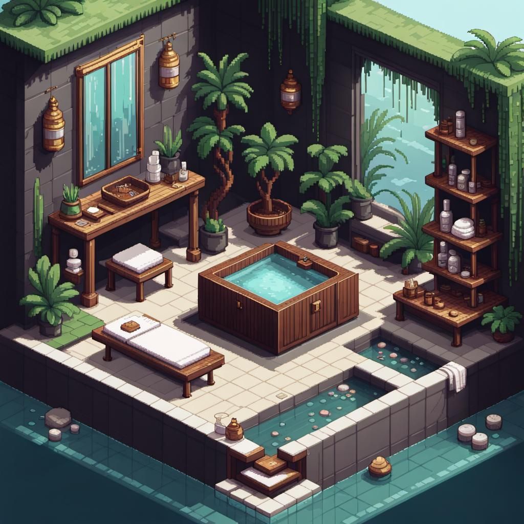Luxurious Tiny Spa in 8-bit Pixel Art