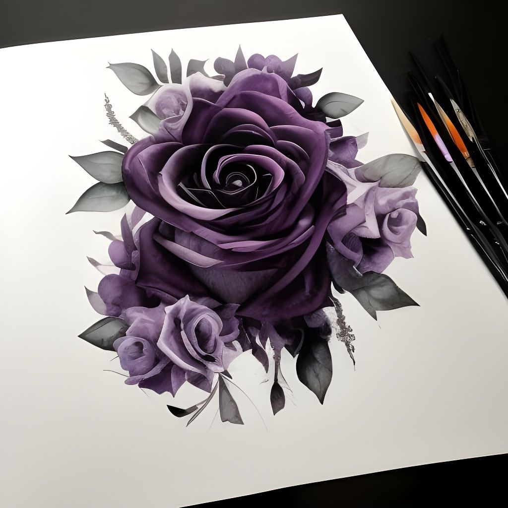 Dark Purple Roses Cover Beautiful Woman