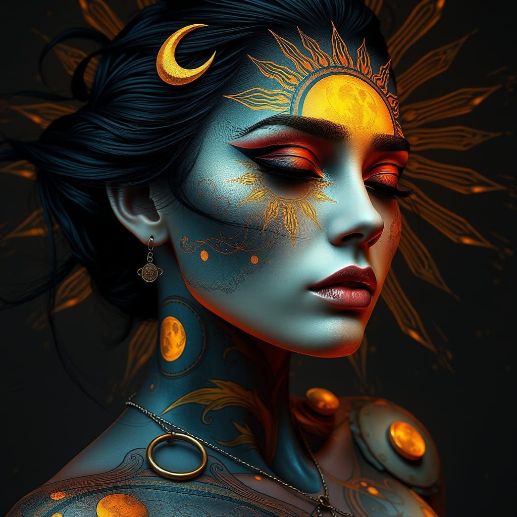 Woman in Celestial Body Paint, Art Nouveau Style