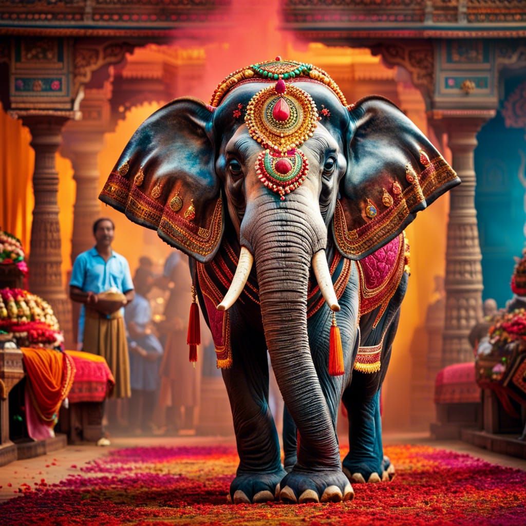 Jeweled Elephant in Indian Ceremony: Hyperrealistic HDR