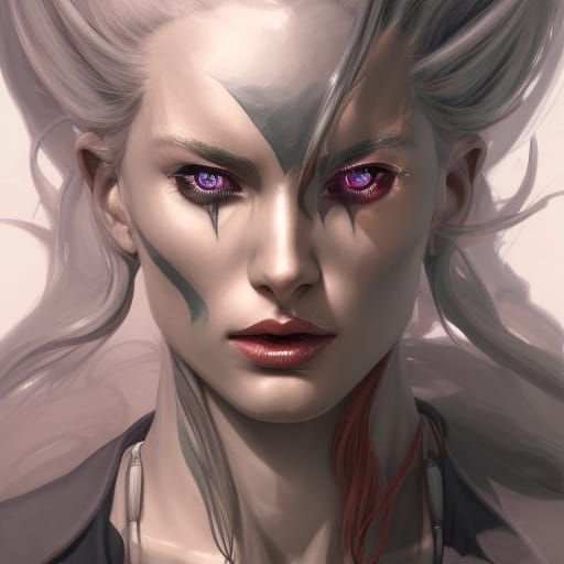 Fiery Haired Demon Portrait in Hyperdetailed Style