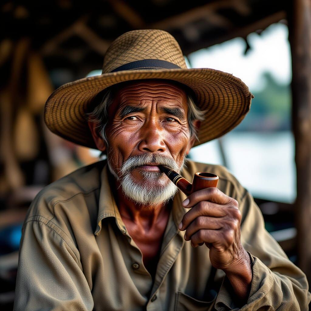 Weathered Fisherman with Pipe in National Geographic Style