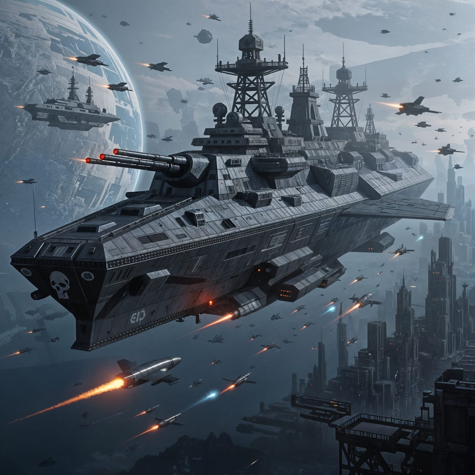 Colossal Military Void-Ship in Gritty Sci-Fi Art