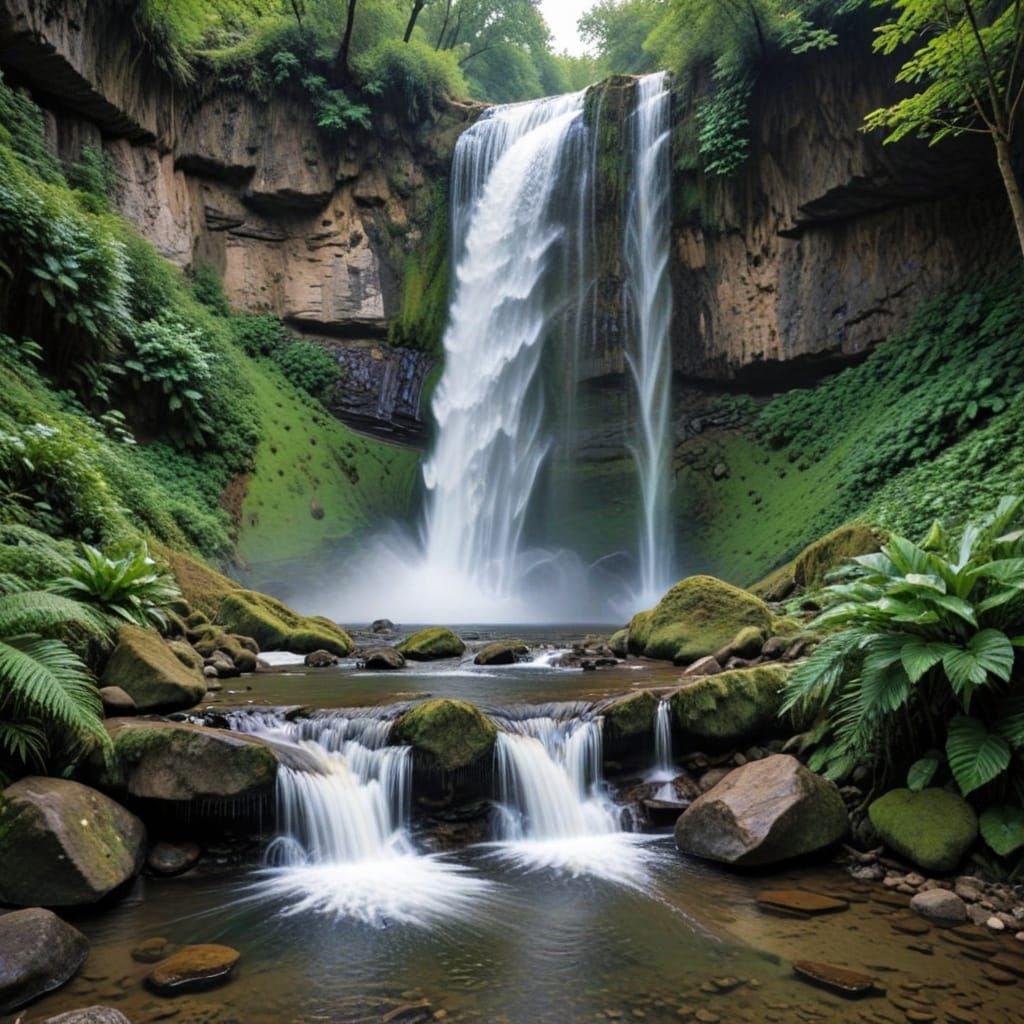 AI Generated Simple Waterfall Illustration