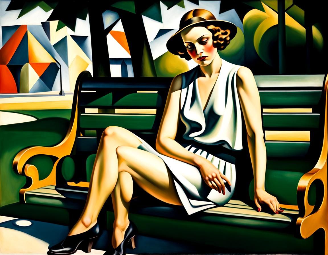 Art Deco Portrait of Mother in Playground