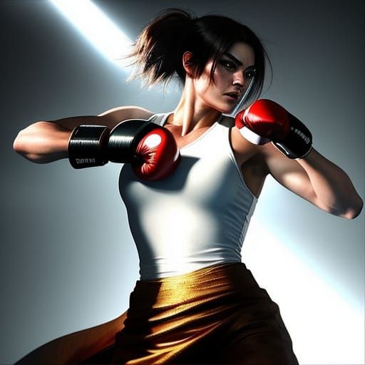 A defiant beautiful boxer, fighting for the future, full of ...