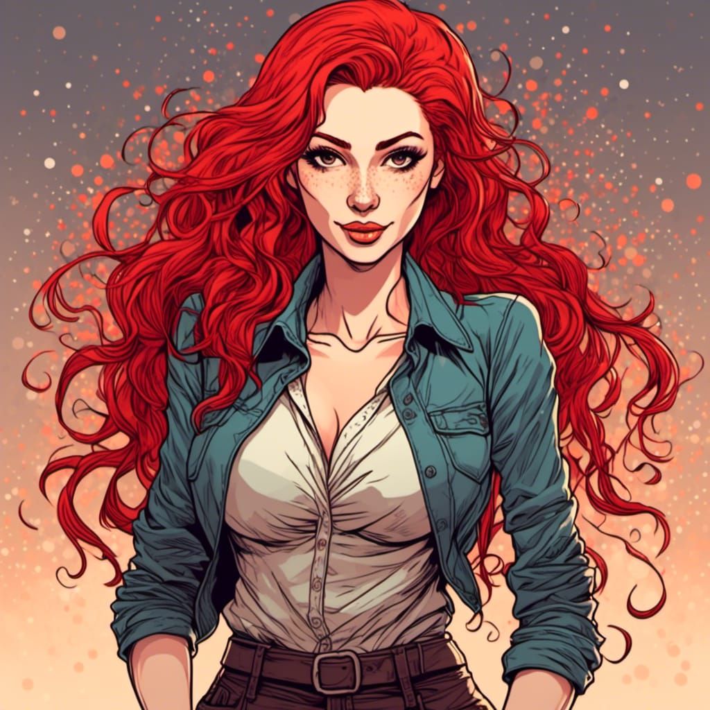 Attractive Redhead Portrait in Comic Book Style