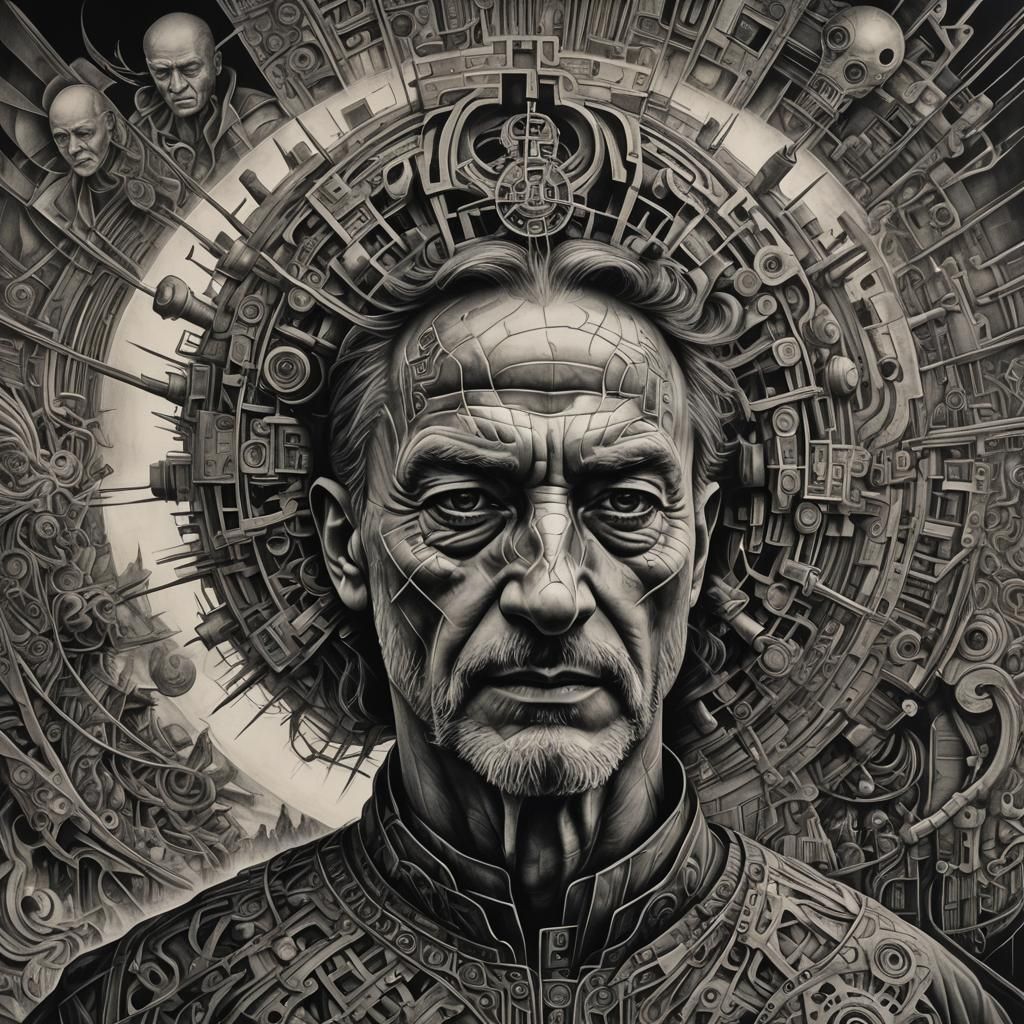Hyperdetailed Charcoal Drawing: Davos Mind Control