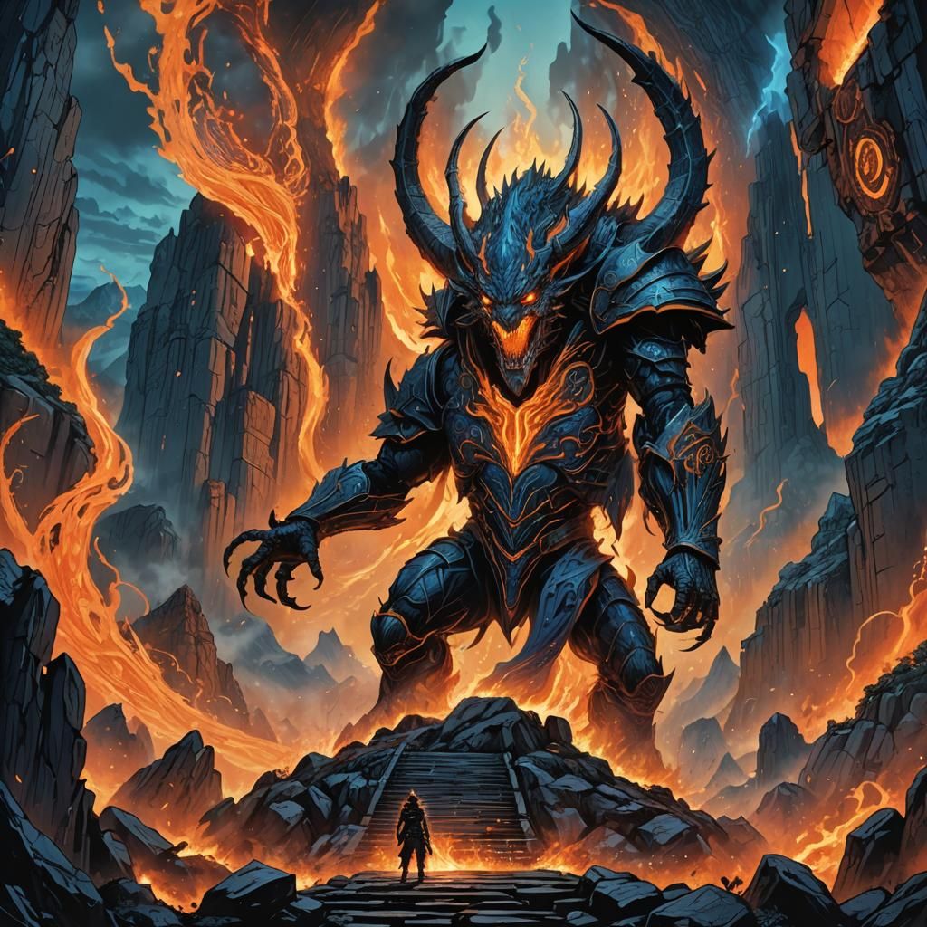 Daedra Rising from Oblivion Gate in Manga Style