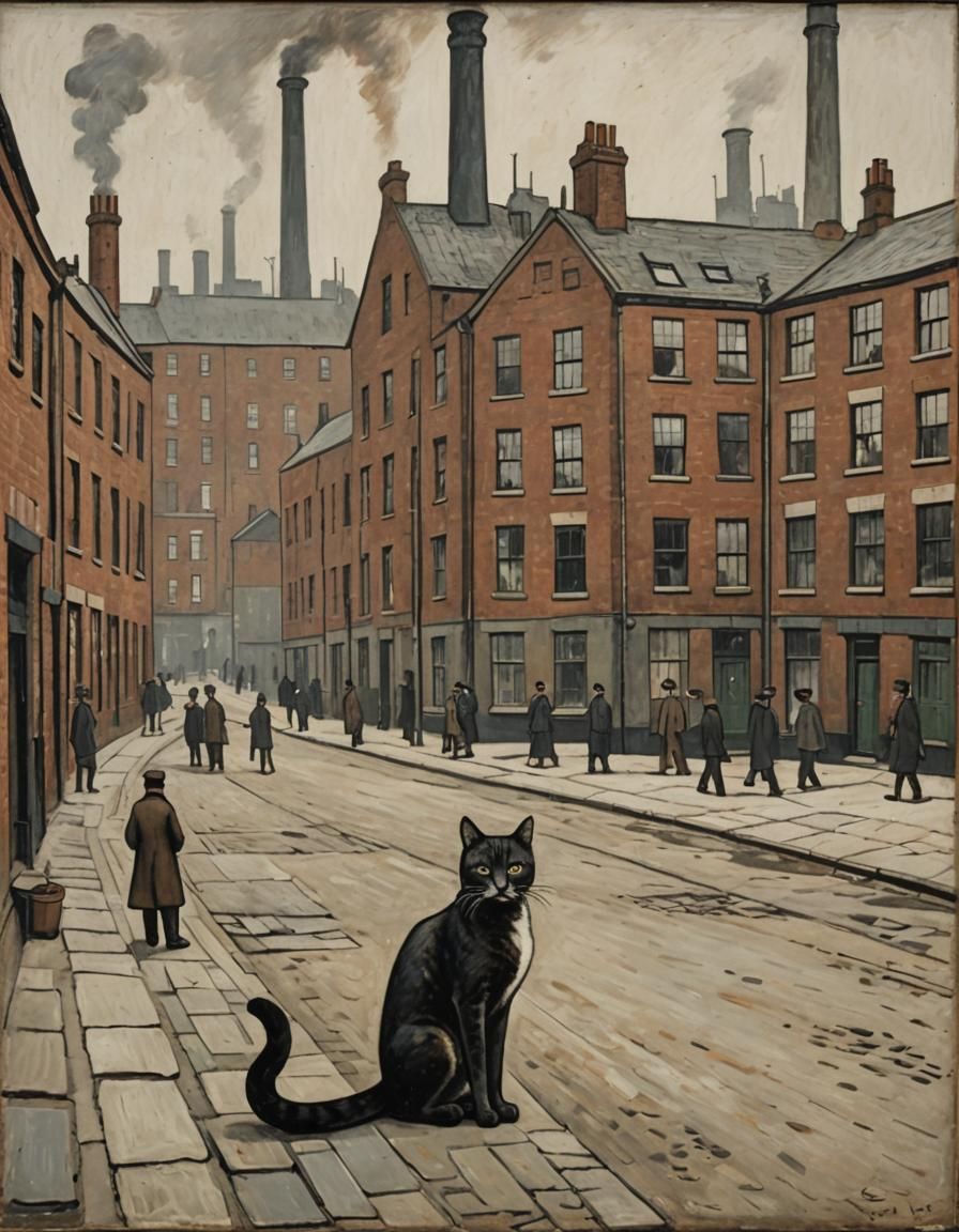 Cat Near Factory in Industrial Style