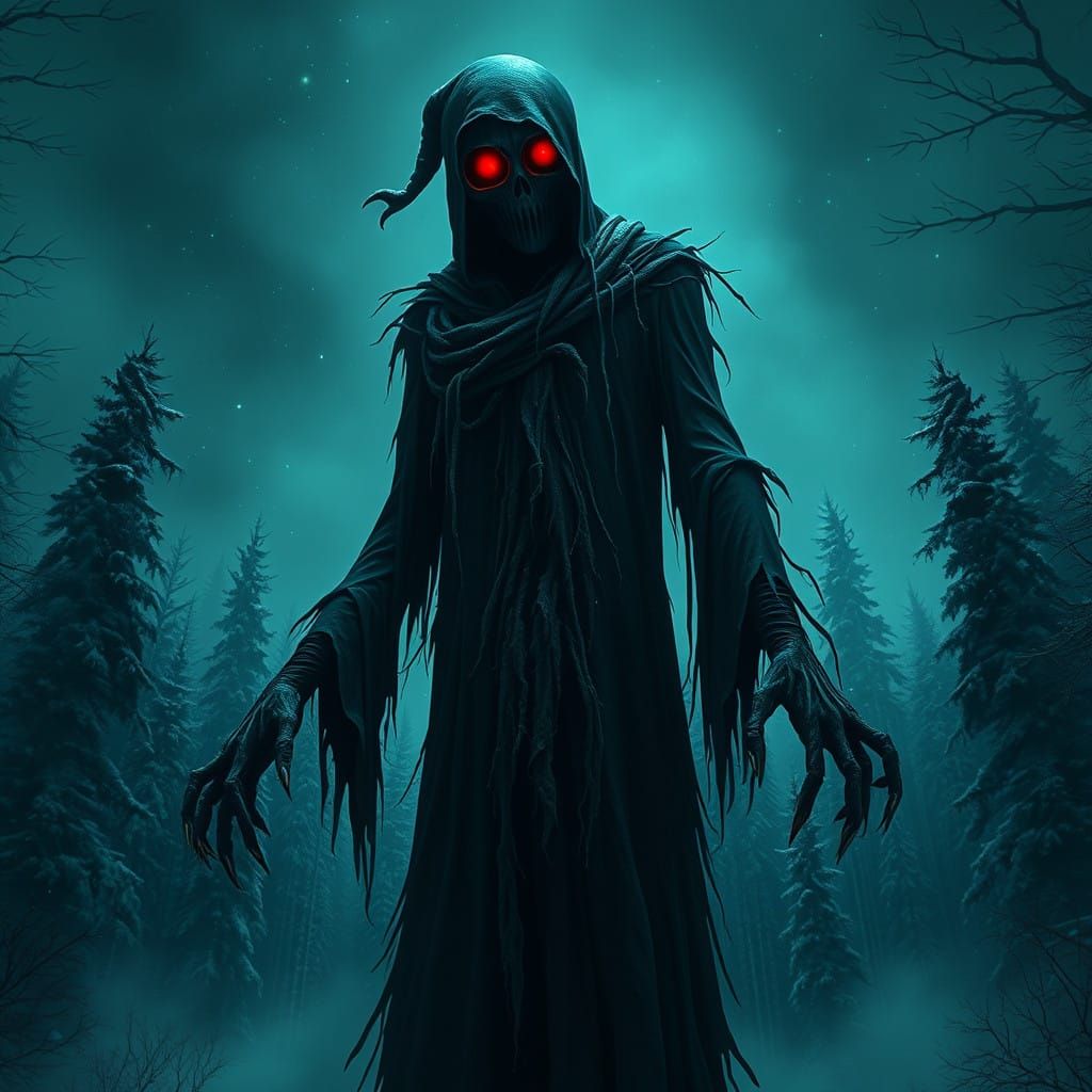 Dark Christmas Slenderman Figure in Tattered Green Attire